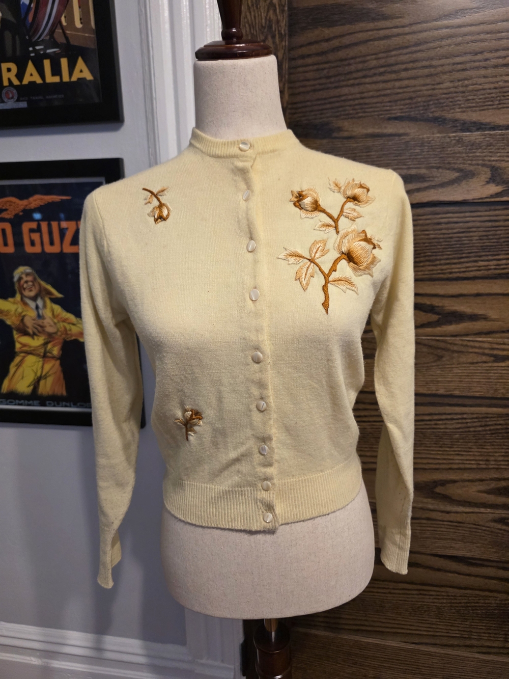 Vintage Cream Embroidered Button-Up Cardigan Sweater